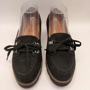 Vionic Teagan Black Suede Lug Sole Platform Loafers Womens Size 7 Moc Toe Lace thumbnail 3