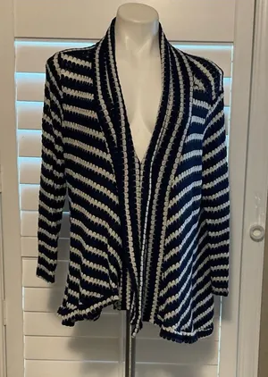 Closet Navy and White Striped Open-Front Cardigan thumbnail 1