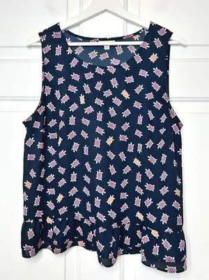 Maison Jules Turtle Print Sleeveless Blouse‎ Top XL thumbnail 1