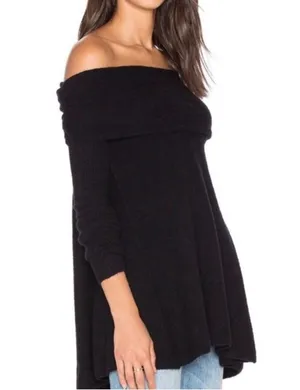 FREE PEOPLE Cowl Neck Strawberry Fields Sweater Black Size XS Off the Shoulder thumbnail 2
