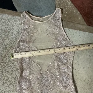 Sequin Festival Mesh Medallion Bodysuit Women M Gold Sheer Sleeveless thumbnail 3