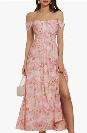Grace Karin NEW Floral Flowy A Line Maxi Smocked Off Shoulder Dress 2X thumbnail 1