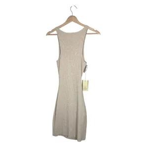 Aritzia Wilfred Free Cut Out Knit Mini Dress M Heather Flax Ribbed NWT thumbnail 3