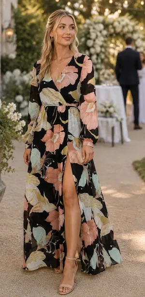 Lulu's Wonderous Water Lilies Maxi Dress Medium Boho Floral Garden Flower Party thumbnail 1