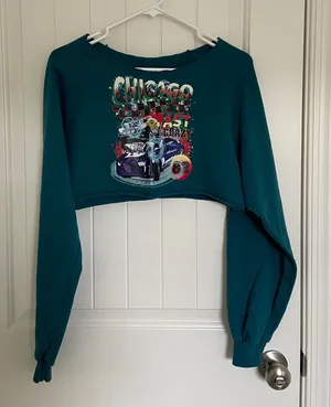 EUC | Women’s cropped off shoulder long sleeve car decal‎ top medium thumbnail 1