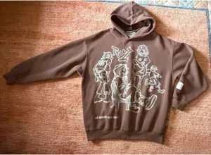 BORFEND Brown Graphic Hoodie Oversized Unisex Size M thumbnail 1