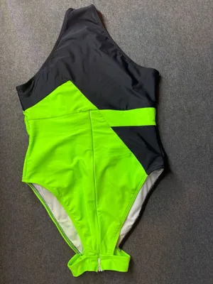 Black & Neon Green Colorblock One-Piece Swimsuit Size L thumbnail 2