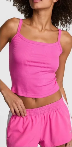 Victoria's Secret PINK Victoria's Secret Ribbed Tank & Shorts Set Pink Gossip L thumbnail 1