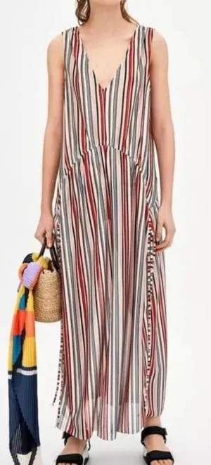 Zara Trafaluc Maxi Dress Womens S Multi-Color‎ Striped Knit Boho Beach Summer thumbnail 1