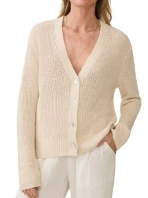 Faherty Miramar Linen Cardigan Sweater Size Medium Button Cream Natural thumbnail 1