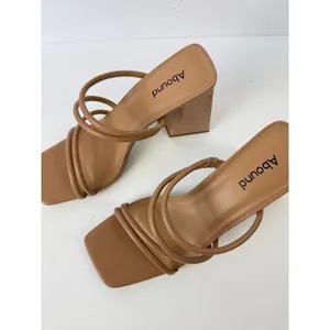NWOT Abound Austyn Strappy Sandals Patent Leather Block Heel Neutral Nude Tan 9 thumbnail 2