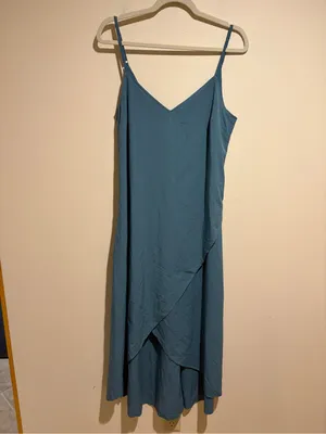 NEW Halara High Low Breezeful Flowy Maxi Dress Asymmetric Hem Teal Medium thumbnail 2