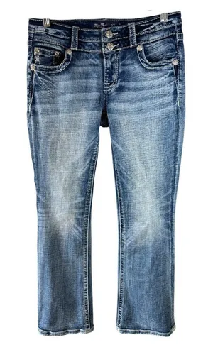 Miss Me Low Rise Boot Embroidered Back Pocket Blingy Jeans Size 27 Medium Wash thumbnail 1