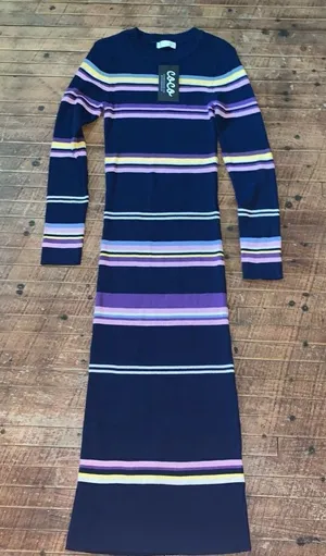 All:Row boutique rainbow navy ribbed S Betsey long dress thumbnail 1