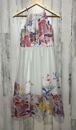 BCX Girl Floral Halter Dress Size 14 White Multicolor Chiffon Midi Dress thumbnail 1