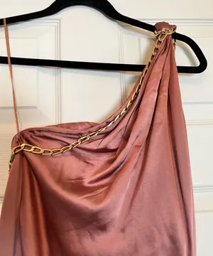 NWT Brown Adaline One-shoulder Satin Midi thumbnail 7