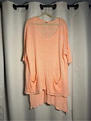 Free People Linen Blend High Low Orange Top Size Large thumbnail 4