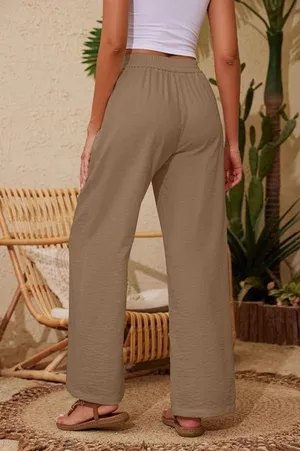 NEW Flowy Drawstring Waist Wide Leg Palazzo Beach Pants Loose Fit Pockets M thumbnail 2
