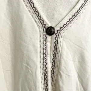 J Jill Womens Cardigan Ivory One Button Emroidered Hooded Cotton Size Large thumbnail 7