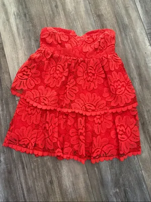 ANTHROPOLOGIE Maeve Strapless Lace Mini Dress Red size small No Shoulder Straps thumbnail 6