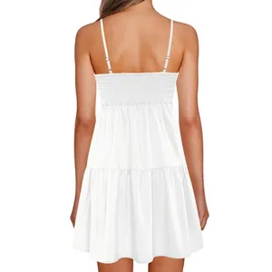 NWT ~ Short White Flowy Boho Sundress Summer Bohemian Beach Mini Dress ~ MEDIUM thumbnail 2