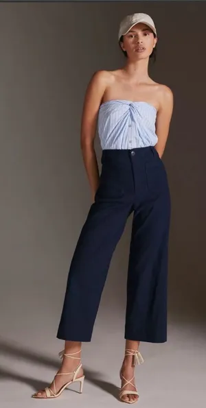 Maeve Anthropologie The Colette Magic Fabric Wide Leg Crop Pants Size‎ 4 Linen thumbnail 1