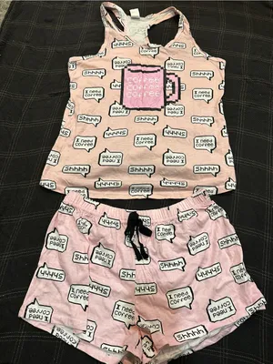 Girls Pink Coffee Graphic Pajama Tank & Shorts Set thumbnail 1