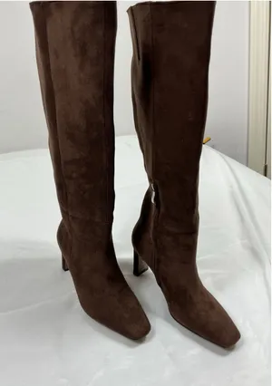 Womans New Knee High Fashion Boots 6.5 Cholate Brown Square Toe 1/4 Zip thumbnail 1