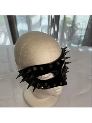 Black silver spikes half mask masquerade steampunk gothic cosplay Halloween OS thumbnail 2