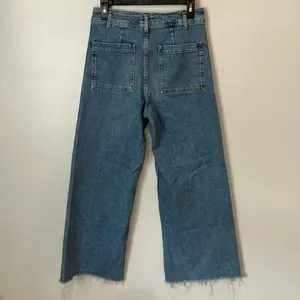 Zara High Rise Medium Wash Non Ripped Frayed Hem super wide leg Sz 8 #771 thumbnail 7