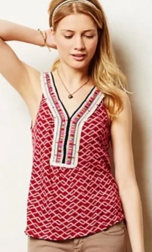 Anthropologie Akemi + Kin Vela Embroidered Linen Blend Tank Top Size Small thumbnail 1