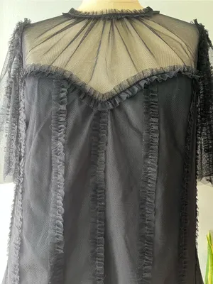 Boden• Black Mesh Ruffle Lace Blouse• Sz 8 thumbnail 6