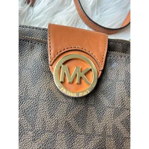 Michael Kors Fulton MK Monogram Crossbody Bag Leather Dark Brown Saddle thumbnail 2