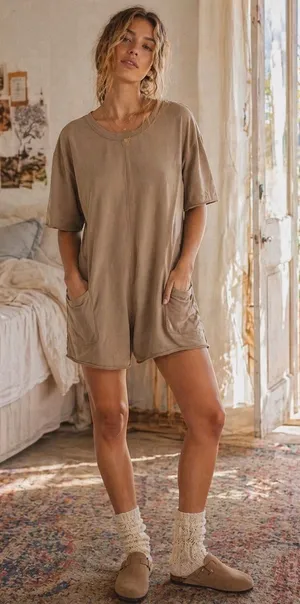 Free People Movement Women's Hot Shot Tee Romper Mocha Latte Size Small NWT thumbnail 1
