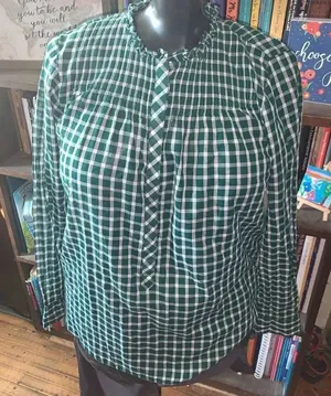 J Crew green gingham grannycore flowy 2 cottagecore top Green thumbnail 1