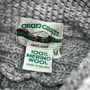 Aran crafts merino wool Long Button‎ Cable gray sz M Size M thumbnail 3