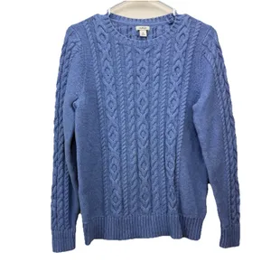 LL Bean Blue Double L Mixed Cable‎ Crew Neck Pullover Sweater Size MEDIUM thumbnail 4