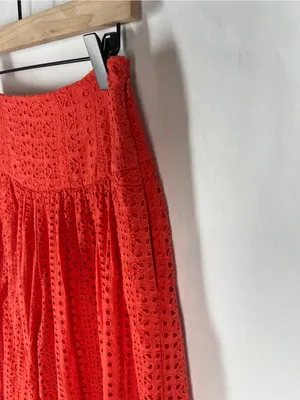 Anthropologie Coral Eyelet Wide Leg Cropped Pants Culottes Orange Red Size 0 thumbnail 4