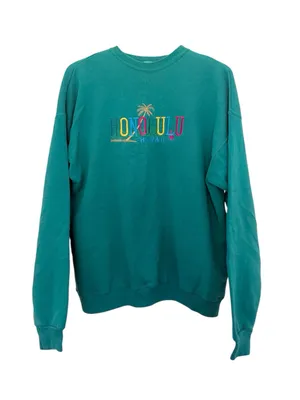 Vintage Honolulu Hawaii Embroidered Crewneck Sweatshirt Teal Green Blue XXL thumbnail 1