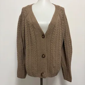 Easel Cardigan M Brown Cable Knit V-Neck Button Front Sweater ET15721 thumbnail 2