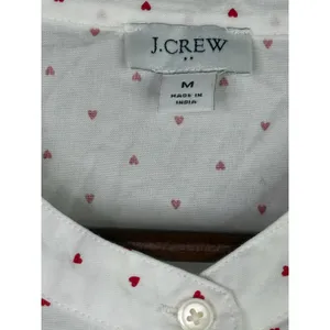 J.Crew Cotton Poplin Ruffle Heart Print Button Down LongSleeve Shirt M White Red thumbnail 7