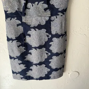 Anthropologie Let Me Be Navy Blue‎ Beaded Collar Dress Size 2 Floral Brocade thumbnail 2