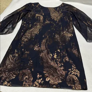 Leslie Fay Navy & Metallic Rose Gold Short Dress with split sleeves size 10 thumbnail 1