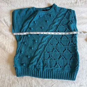 Vintage sleeveless funky cable knit blue ramie and cotton sweater vest small thumbnail 4