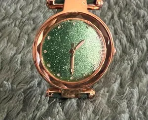 Unisex Green Leather Band Watch with a hint of Sparkle thumbnail 4