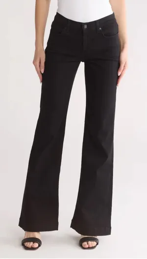 7 For All Mankind Women's Dojos Flare Leg Mid Rise Black Stretch Zip Fly thumbnail 1