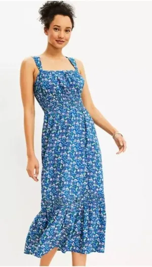 LOFT Floral Smocked Babydoll Dress Sz M Boho Fairy Cottagecore thumbnail 1
