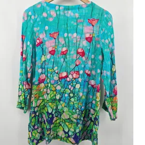 Dolcezza Tunic Womens XS 22787 Simply Art Turquoise Poppy Floral Crinkle EUC thumbnail 3