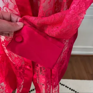 Vintage Gold Label Victoria’s Secret Red Lace Satin Night Shirt Pajamas S thumbnail 5