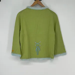 Michael‎ Simon Embroidered Floral Cardigan Fur Trim Green L Vintage thumbnail 2